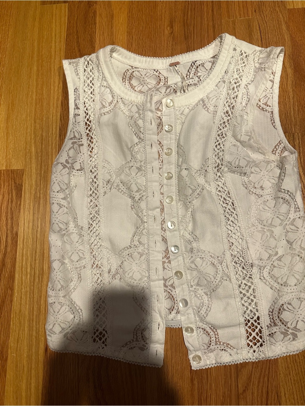 Free People White Lace Button-Front Tank